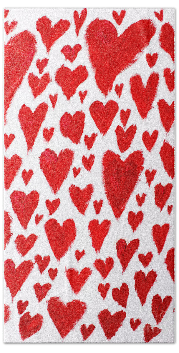 Love Beach Towel featuring the painting Painted red hearts by Jorgo Photography