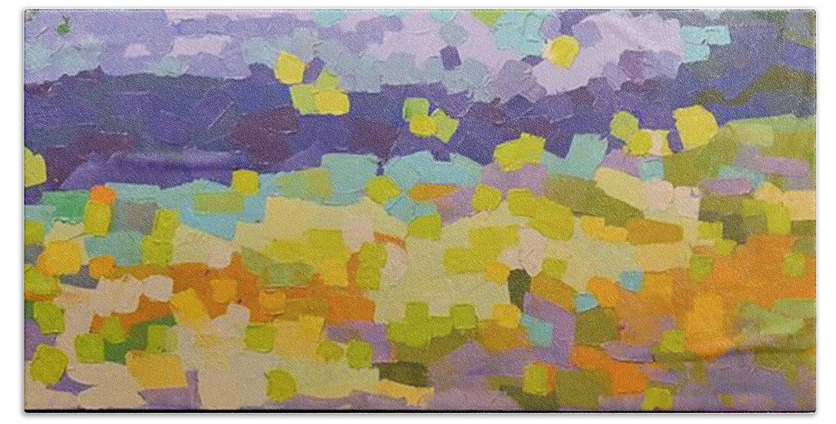 Abstract Landscape Beach Towel featuring the painting Painting Pixie Forest by Chris Hobel