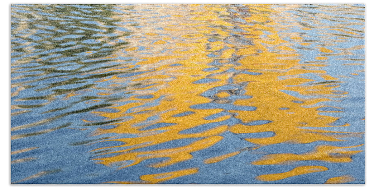 Yellow Beach Towel featuring the photograph Painting with Reflections by Deb Kimmett