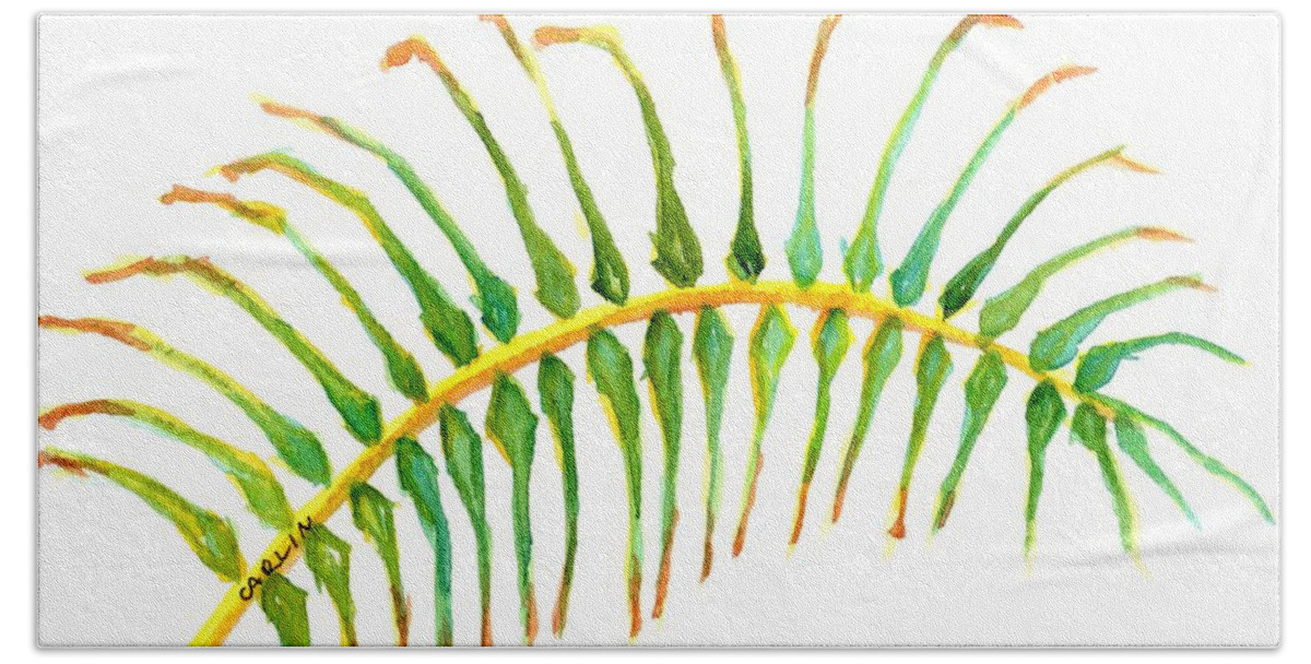 Frond Beach Towel featuring the painting Palm Leaf Watercolor by Carlin Blahnik CarlinArtWatercolor