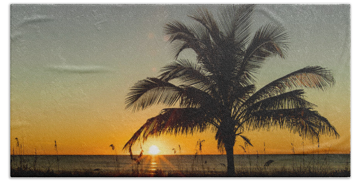 Palm Beach Sheet featuring the photograph Palm Sunset by Sean Allen