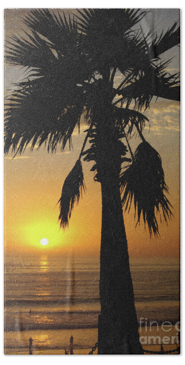Beach Beach Sheet featuring the photograph Palm Tree Sunset by Jim And Emily Bush