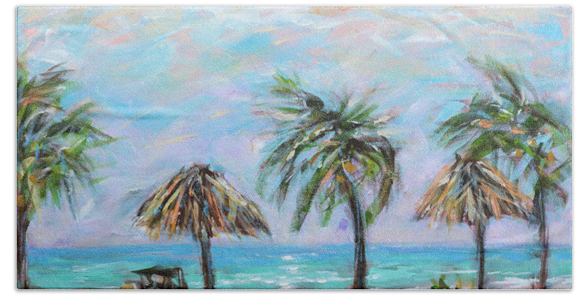 St. Kitts Beach Towel featuring the painting Palms at Sunshines by Linda Olsen