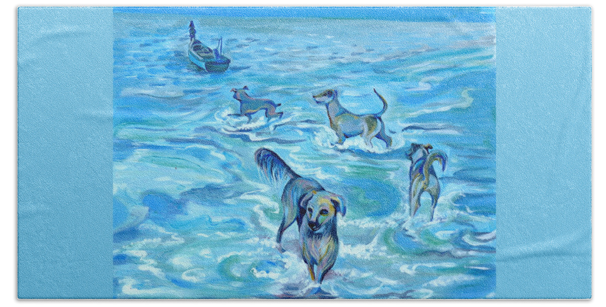 Impression Beach Towel featuring the painting Panama. Salted Dogs by Anna Duyunova
