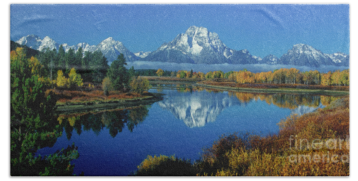 Dave Welling Beach Towel featuring the photograph Panorama Oxbow Bend Grand Tetons National Park Wyoming by Dave Welling