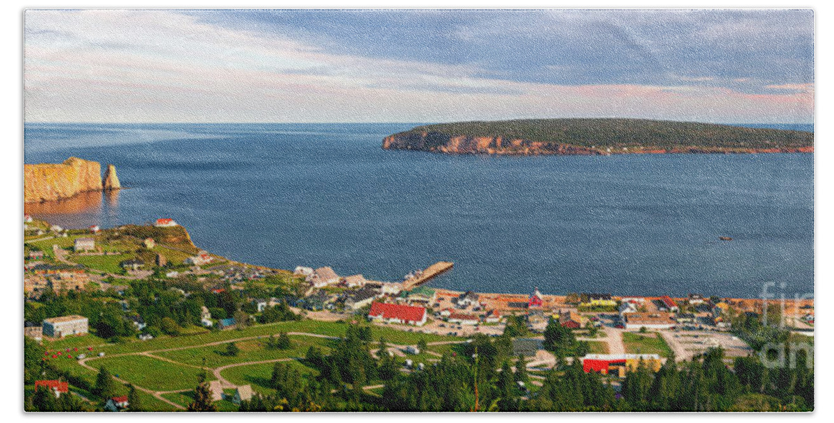 Perce Beach Towel featuring the photograph Panoramic view in Perce Quebec by Elena Elisseeva