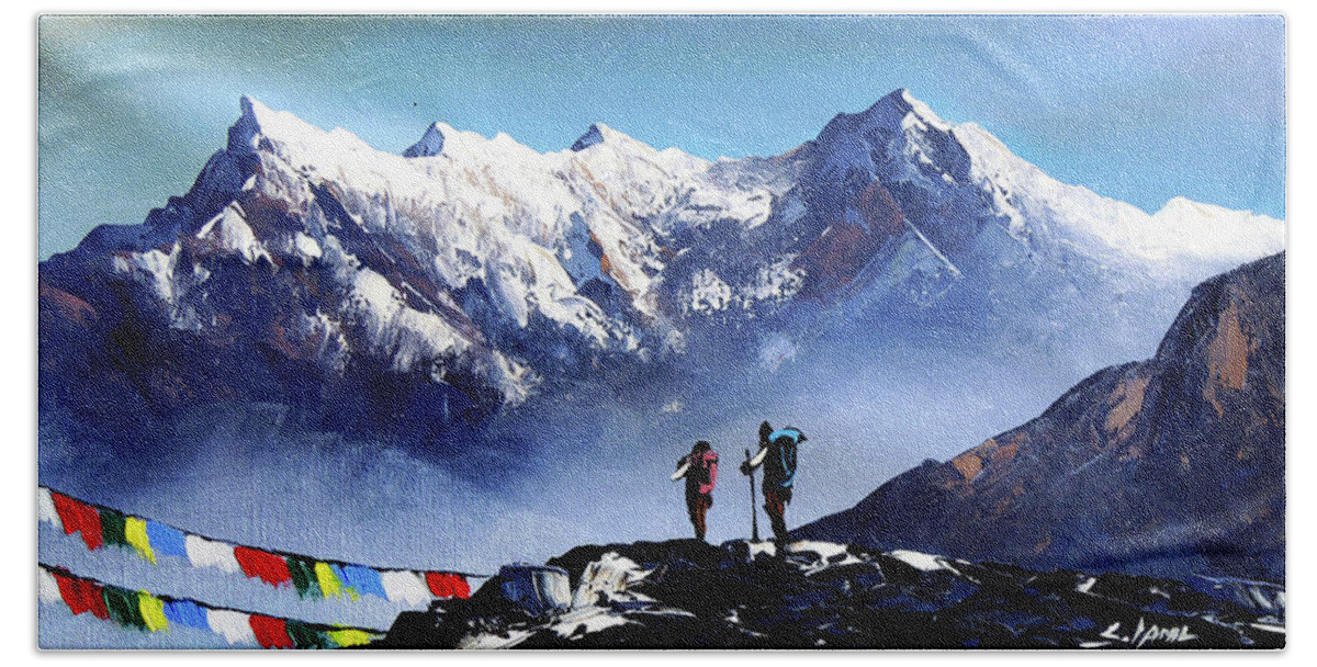 Panoramic View Of Ama Dablam Peak Everest Mountain Beach Towel for Sale ...