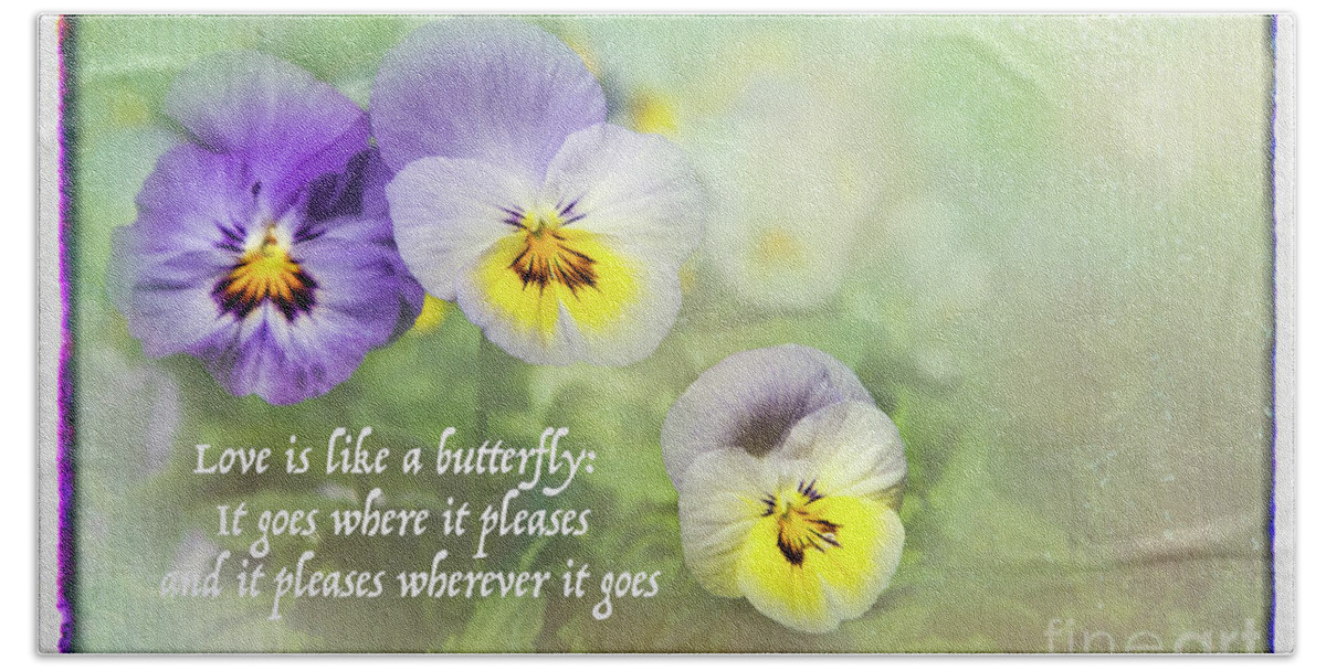 Close-ups Beach Towel featuring the photograph Pansies and Butterflies by Marilyn Cornwell