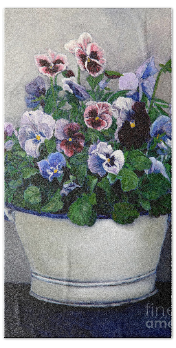 Painting Beach Sheet featuring the painting Pansies by Portraits By NC