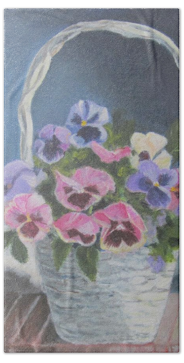 Painting Beach Towel featuring the painting Pansies For A Friend by Paula Pagliughi
