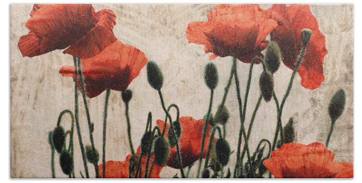 Red Poppies Beach Towel featuring the painting Papaveri rossi by Guido Borelli