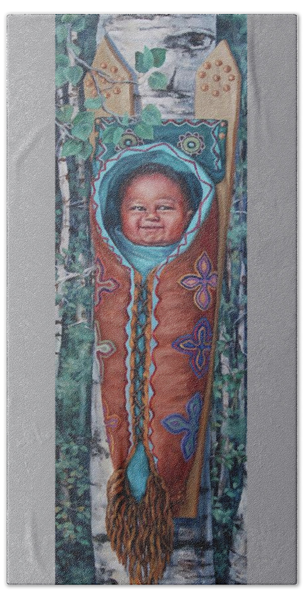 Papoose Beach Towel featuring the painting Papoose by Christine Lytwynczuk
