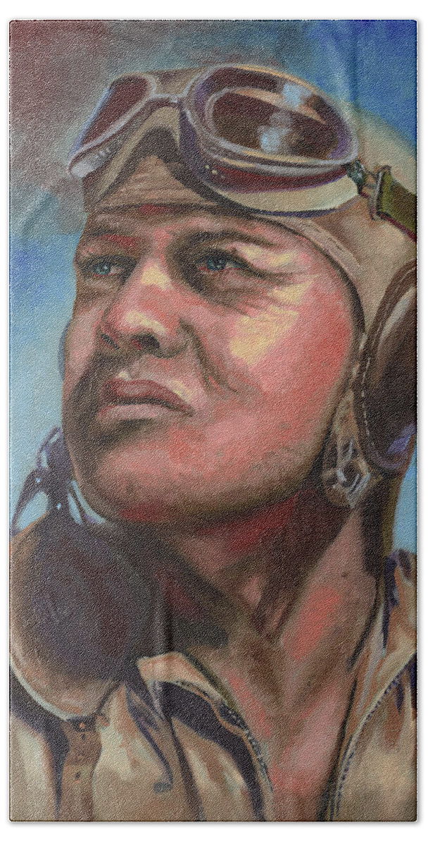 Gregory Pappy Boyington Beach Sheet featuring the painting Pappy Boyington by David Bader