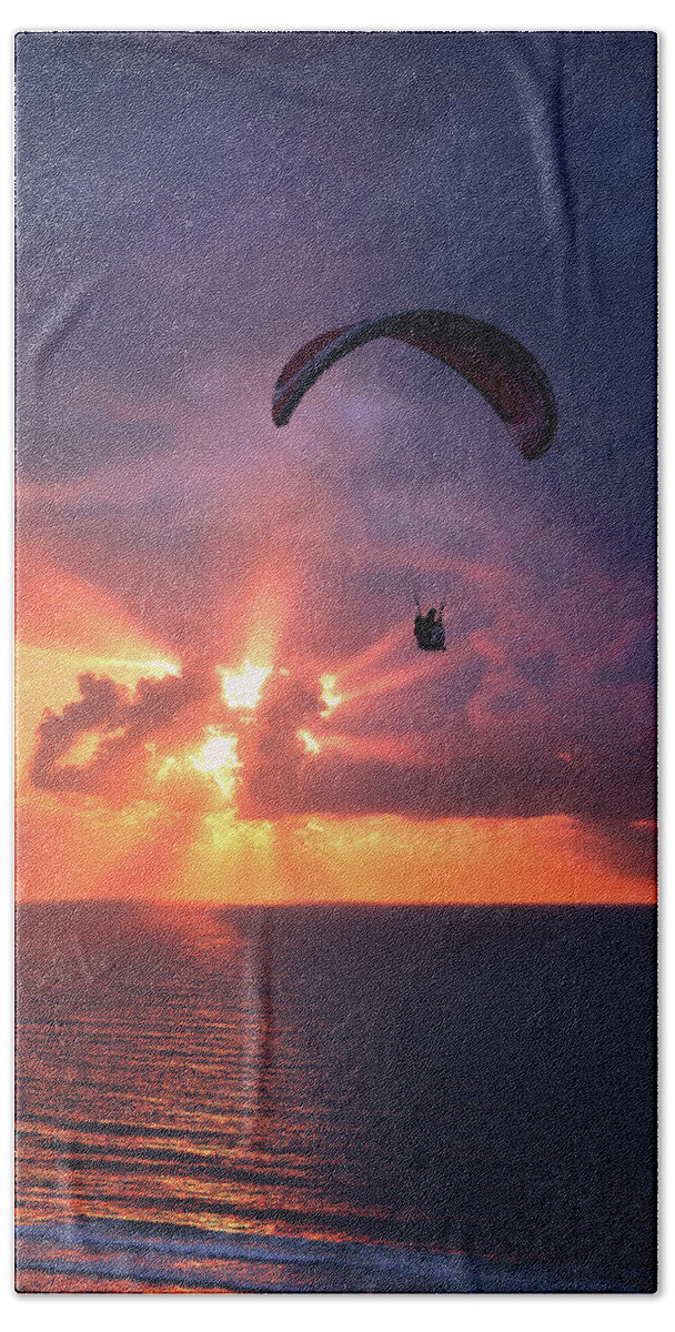 Paraglider Beach Towel featuring the photograph Crack the Skye by Mikel Martinez de Osaba