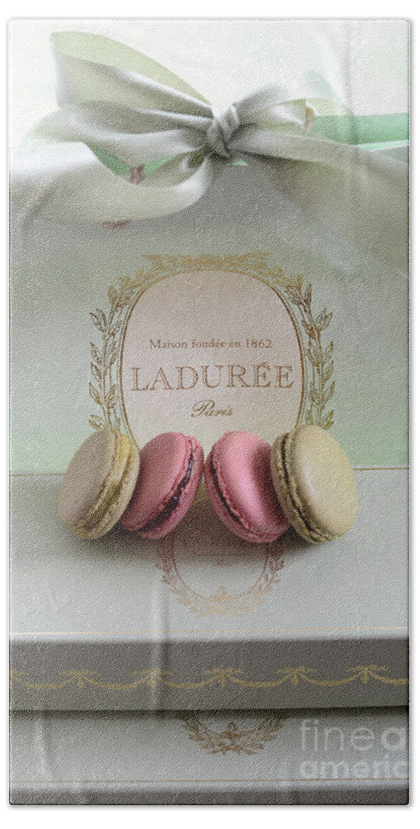 Laduree Beach Sheet featuring the photograph Paris Laduree Mint Box of Macarons - Paris French Laduree Macarons by Kathy Fornal