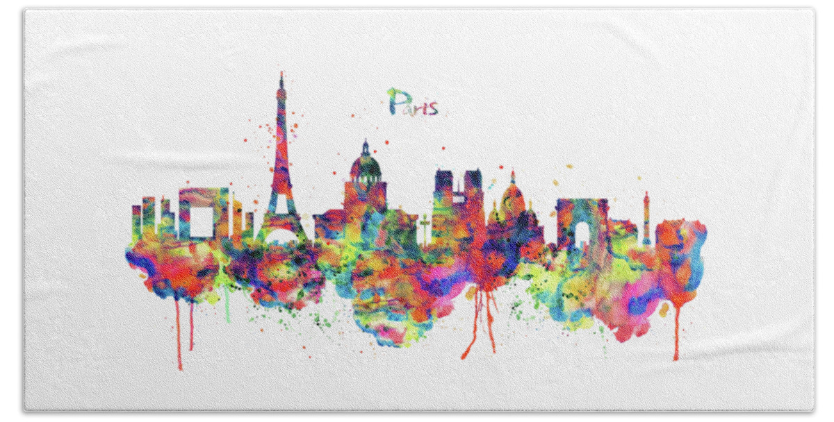 Marian Voicu Beach Towel featuring the painting Paris Skyline 2 by Marian Voicu