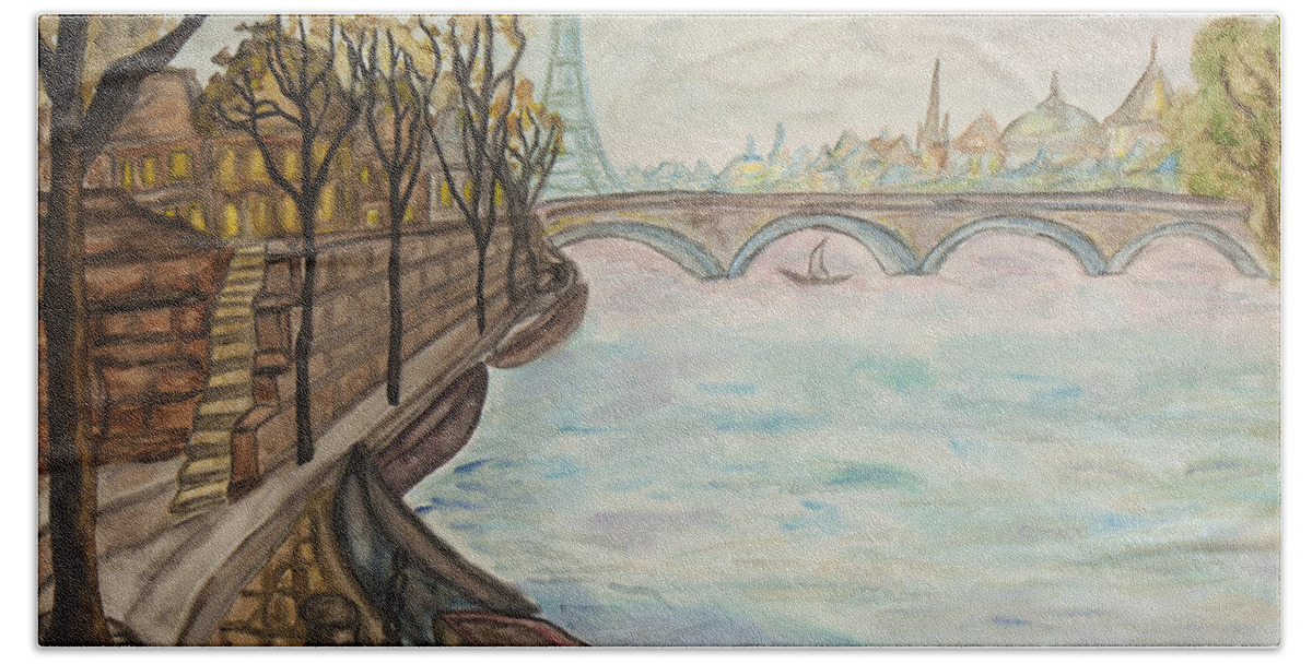 Art Beach Towel featuring the painting Paris, watercolours by Irina Afonskaya