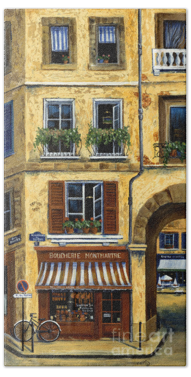 Europe Beach Sheet featuring the painting Parisian Bistro and Butcher Shop by Marilyn Dunlap