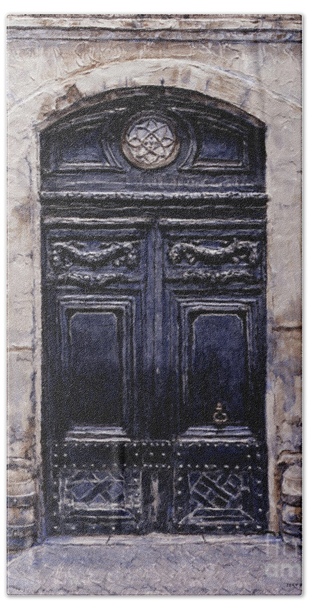 Parisian Door Beach Towel featuring the painting Parisian Door No. 59 by Joey Agbayani
