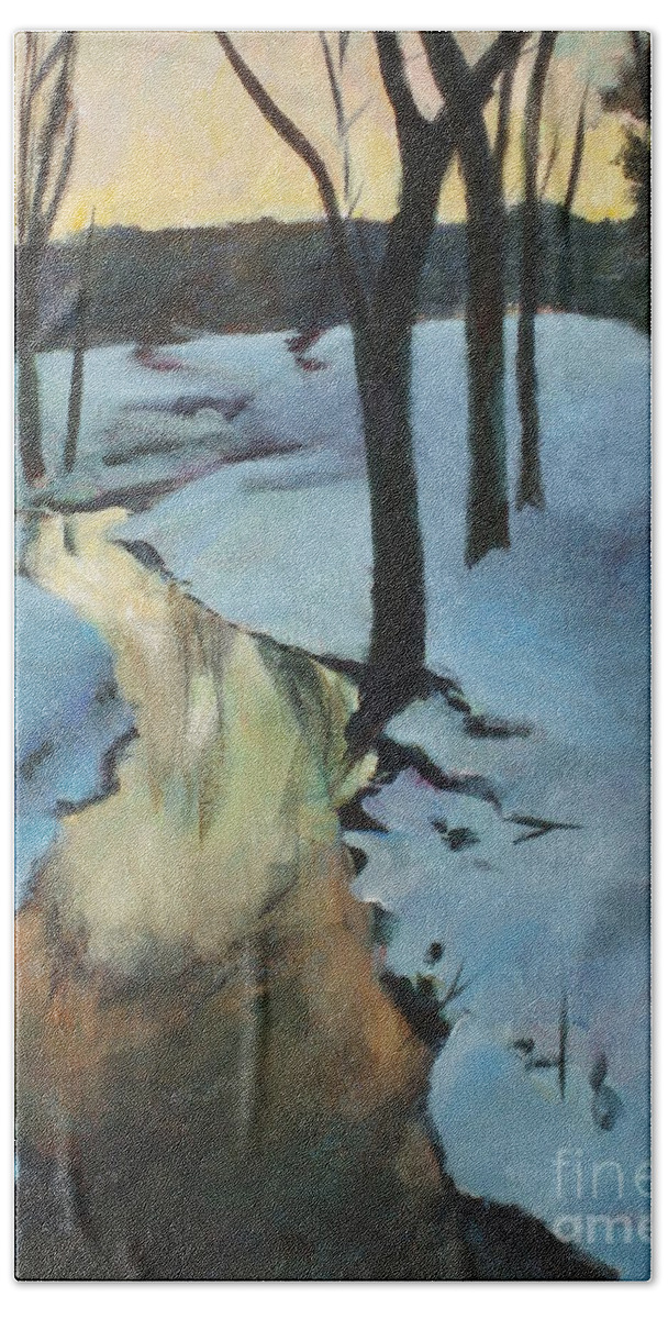White Beach Towel featuring the painting Parlee Farm Sunset Creek by Claire Gagnon