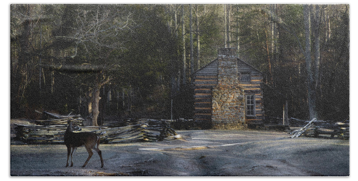 The John Oliver Cabin In Cades Cove In The Smoky Mountains Beach Towel featuring the photograph Passing By by Mike Eingle