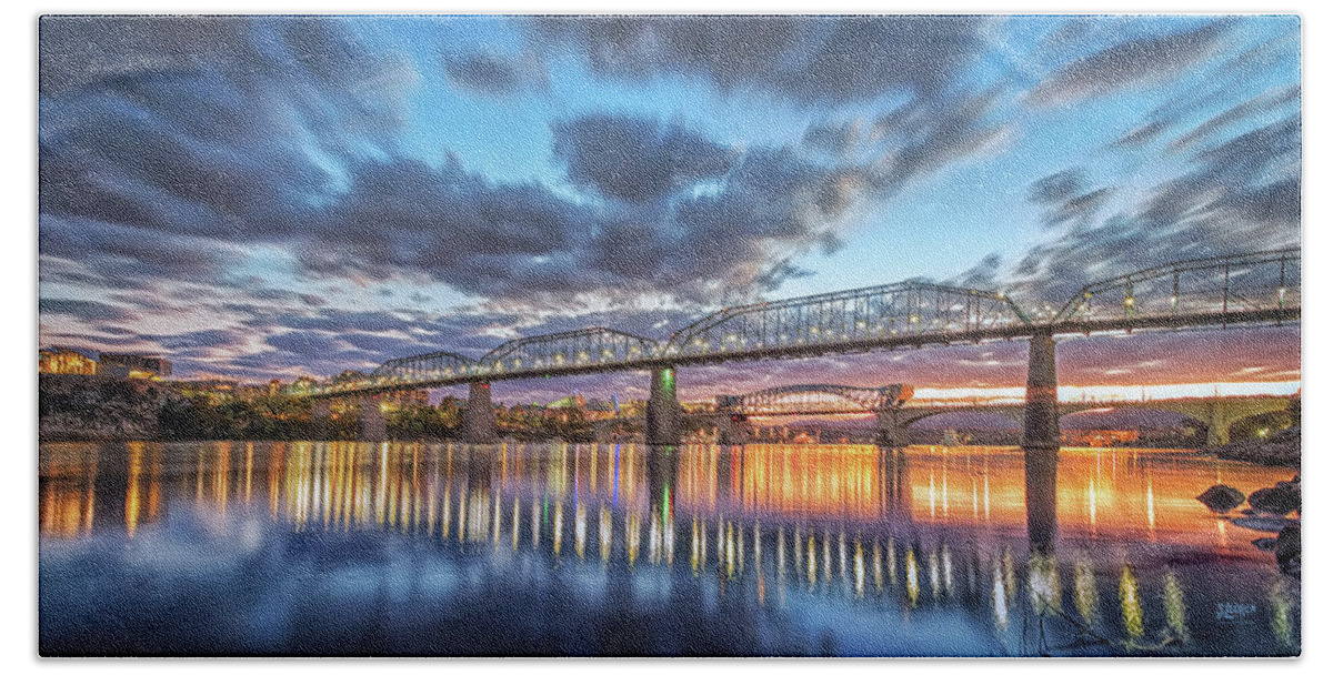 Chattanooga Beach Sheet featuring the photograph Passing Clouds Above Chattanooga Pano by Steven Llorca