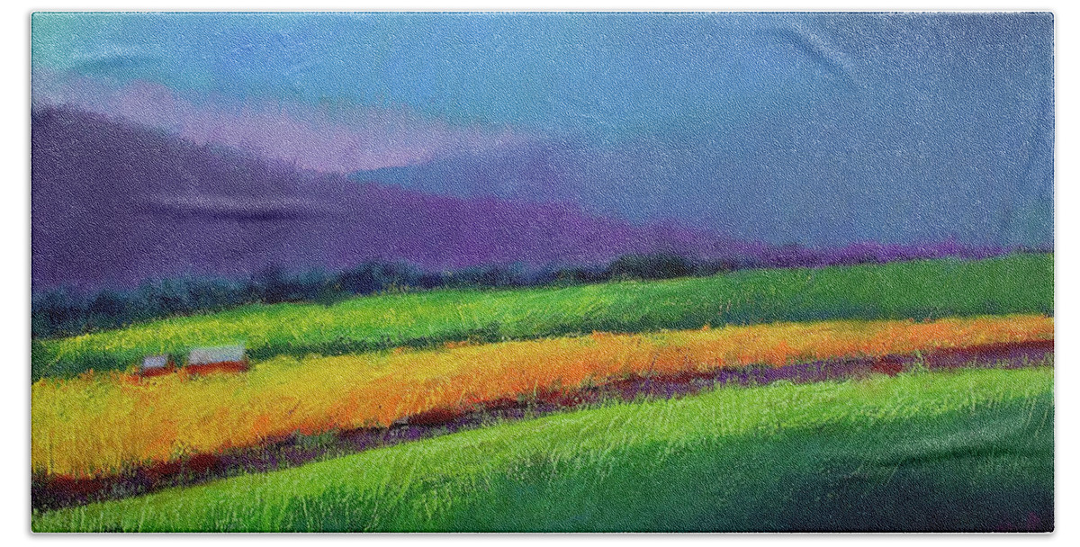 Passing Rain Beach Towel featuring the pastel Passing Rain by David Patterson