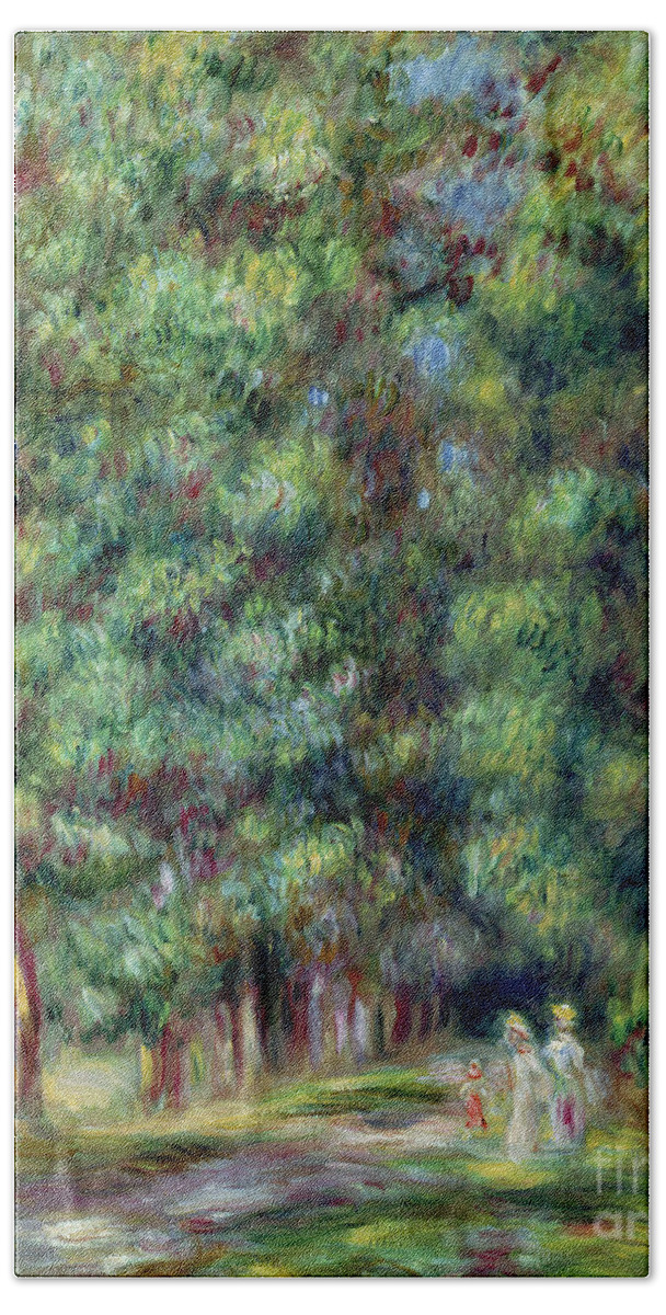 Path Beach Towel featuring the painting Path in a Wood by Pierre Auguste Renoir