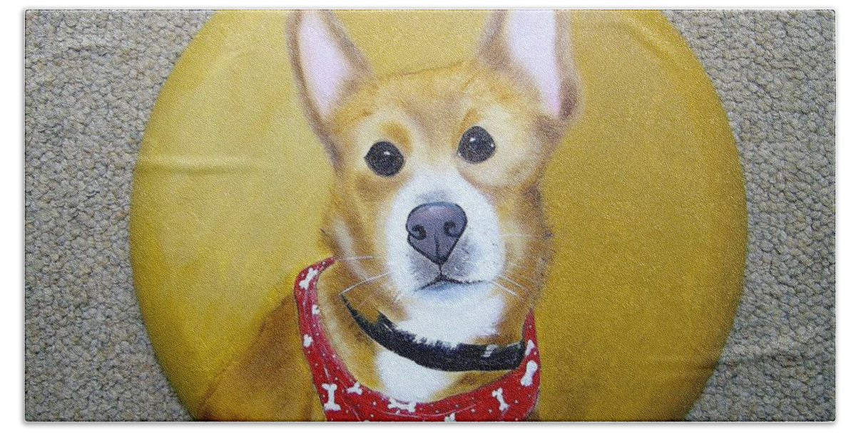 Dog Beach Towel featuring the painting Patti's Grand-dog by Debra Campbell