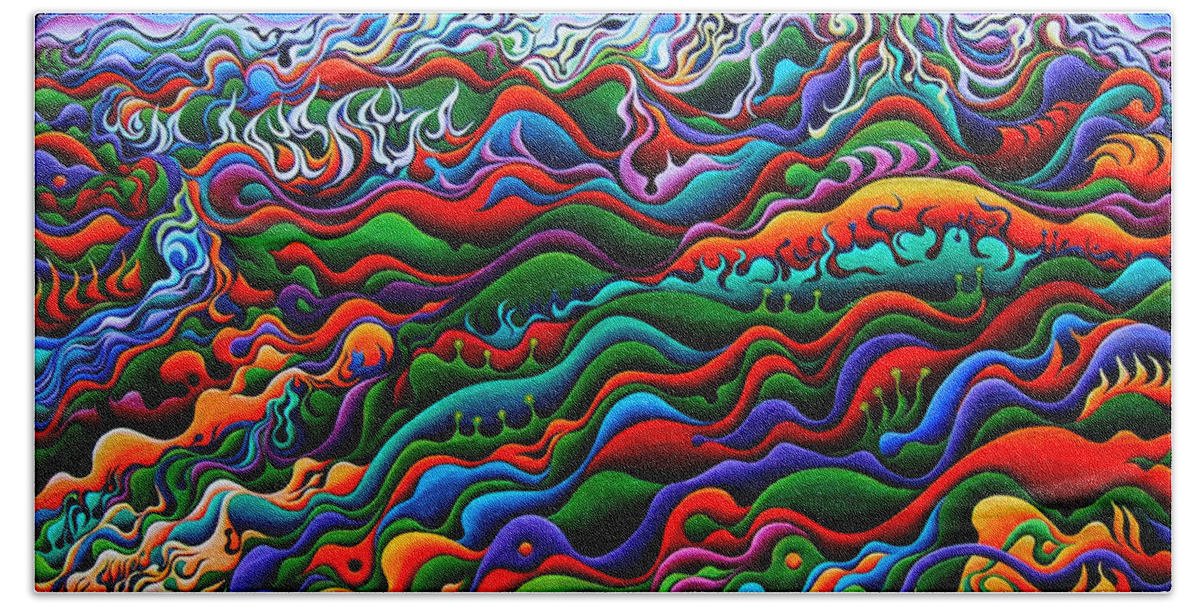 Landscape Beach Sheet featuring the painting Pawnee Spirit Camp by Amy Ferrari