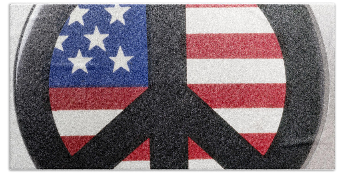 1971 Beach Towel featuring the photograph PEACE BUTTON, c1971 by Granger