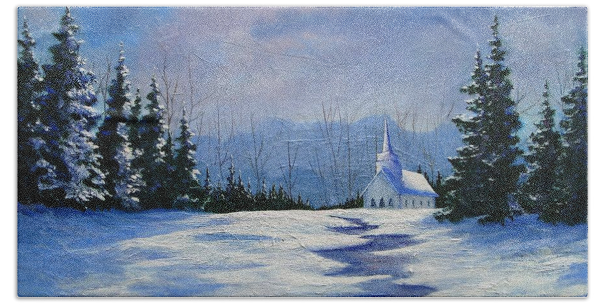 Church Beach Sheet featuring the painting Peaceful Evening by Jerry Walker