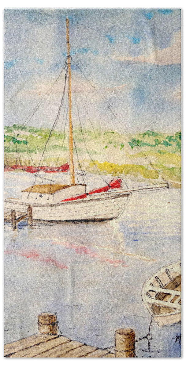 Boats Beach Towel featuring the painting Peaceful Harbor by Marilyn Zalatan
