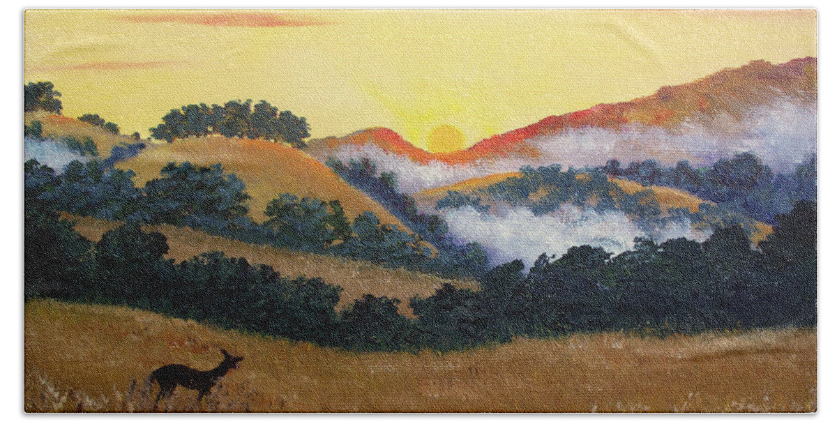 Deer Beach Towel featuring the painting Peaceful Sunset at Fremont Older by Laura Iverson