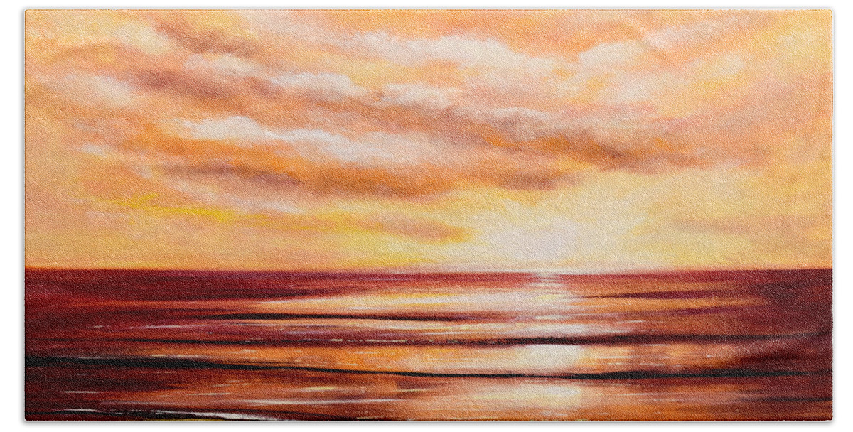 Sunset Beach Towel featuring the painting Peacefully Yours - Landscape Sunset by Gina De Gorna
