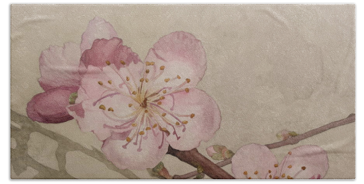 Flowers Beach Sheet featuring the painting Peach Blossoms by Jan Lawnikanis