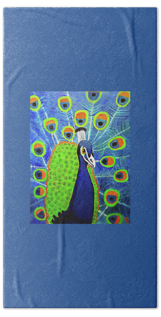 Peacock Beach Towel featuring the painting Peacock #3 by Margaret Harmon
