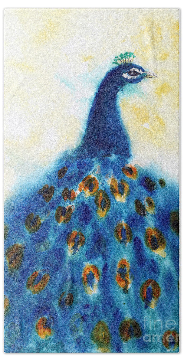 Peacock Beach Towel featuring the painting Peacock by Asha Sudhaker Shenoy