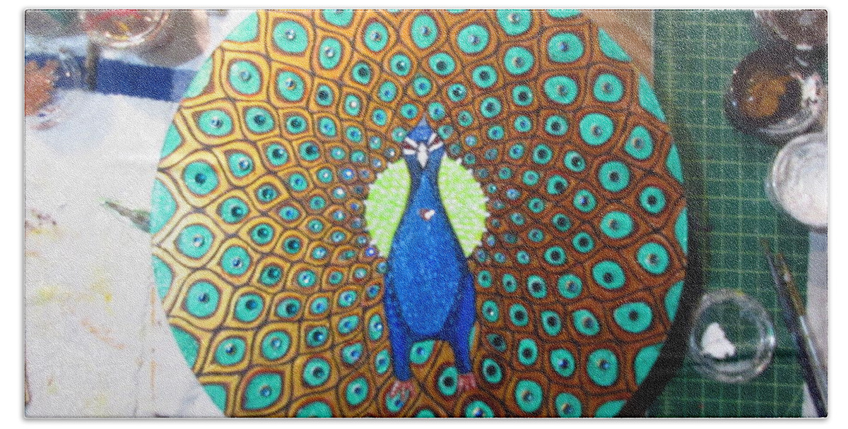  Beach Sheet featuring the painting Peacock by Patricia Arroyo