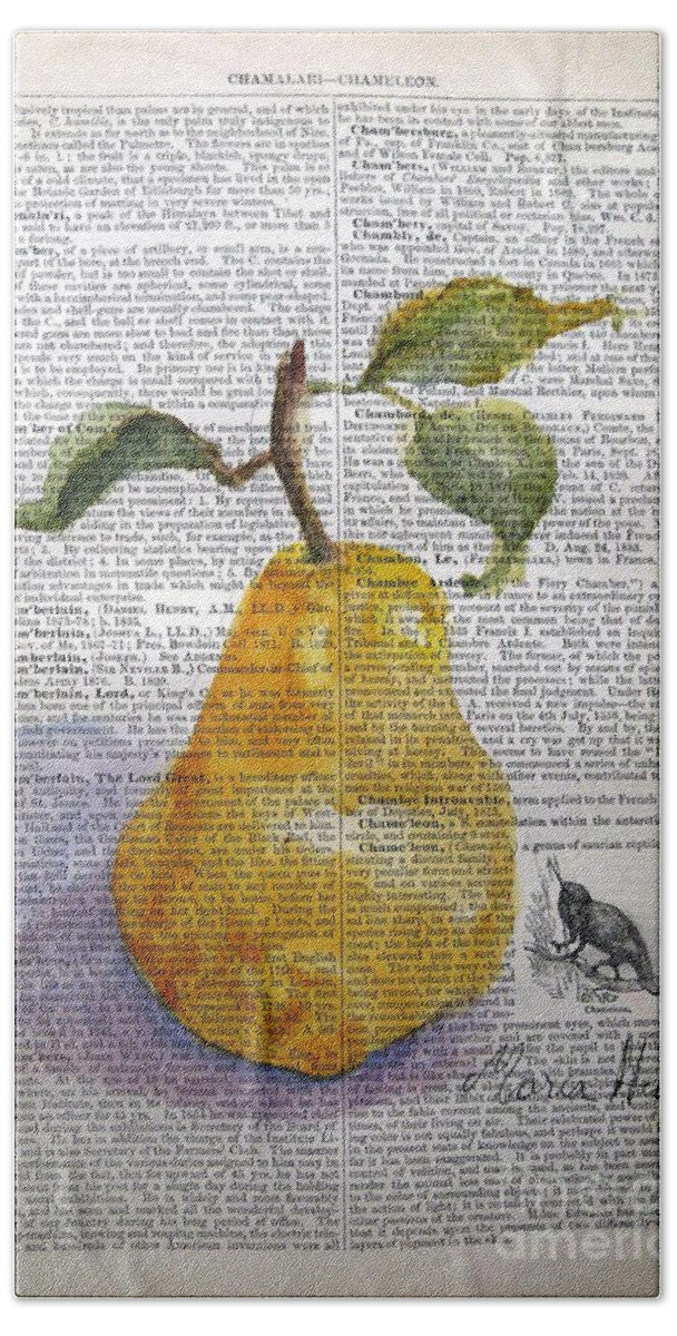 Pear Beach Towel featuring the painting Pear on Antique Paper by Maria Hunt