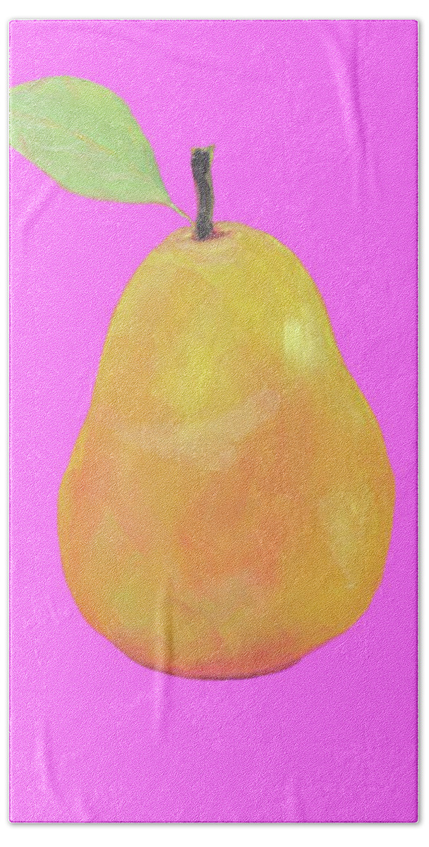 Pear Beach Towel featuring the painting Pear painting on pink background by Jan Matson