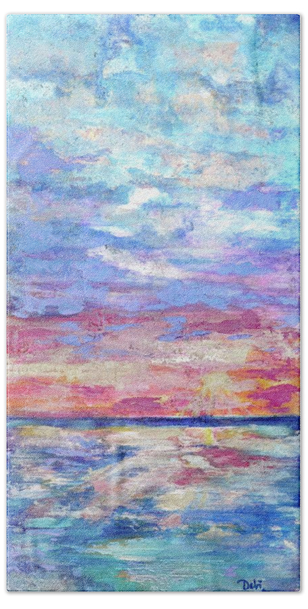 Pearly Sunset Beach Towel featuring the painting Pearly Sunset by Debi Starr