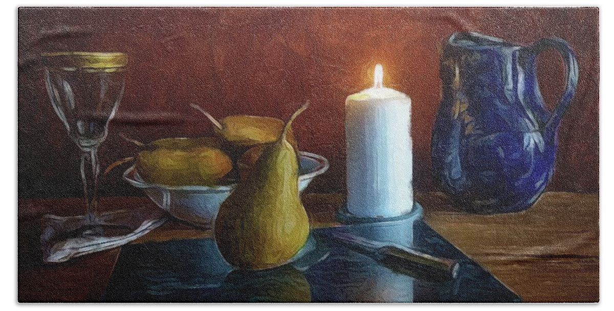 Pear Beach Sheet featuring the photograph Pears By Candlelight by Mark Fuller