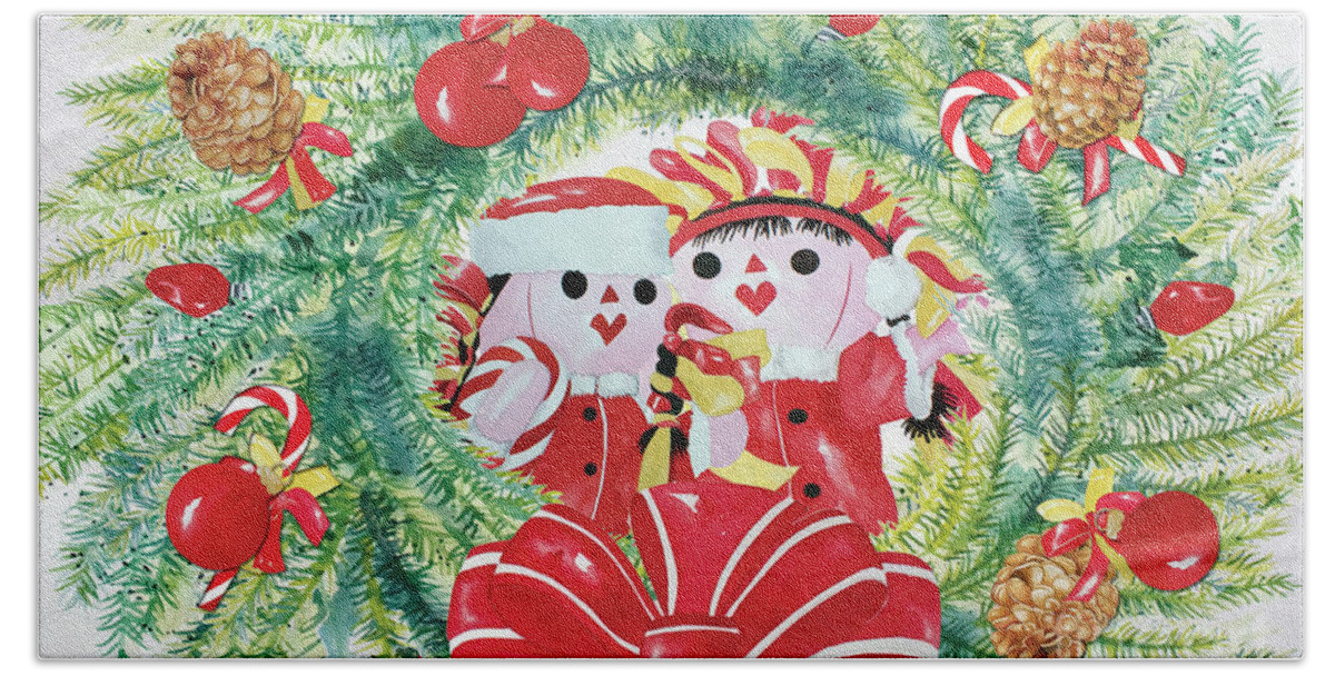 Christmas Card Beach Towel featuring the painting Peek-A-Boo Christmas by Kandyce Waltensperger