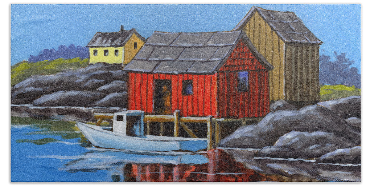 Nova Scotia Beach Sheet featuring the painting Peggys Cove by Richard De Wolfe