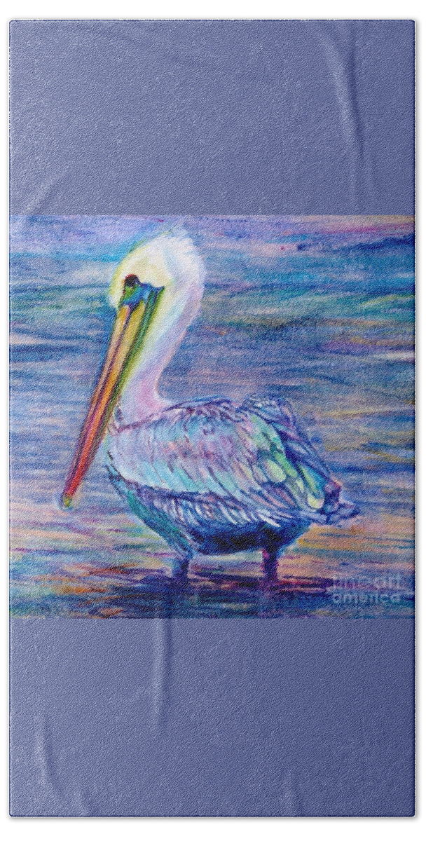Cynthia Pride Watercolor Paintings Beach Towel featuring the painting Pelican Gaze by Cynthia Pride