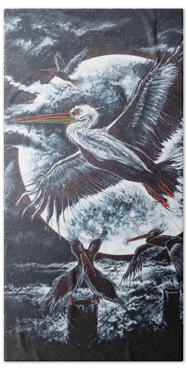 Pelicans Beach Sheet featuring the drawing Pelican Moon by Scott and Dixie Wiley