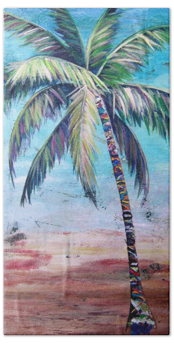 Blue Beach Sheet featuring the painting Pelican Palm II by Kristen Abrahamson