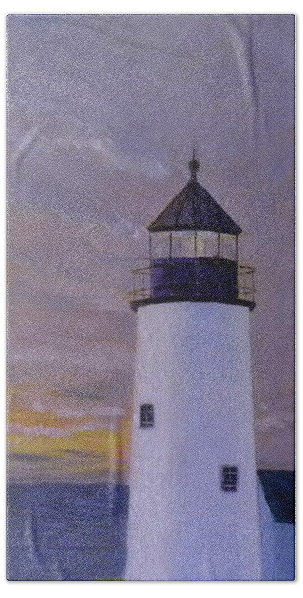 Landscape Seascape Sky Scape Ocean Lighthouse Beach Towel featuring the painting Pemaquid Light Morning Light by Scott W White