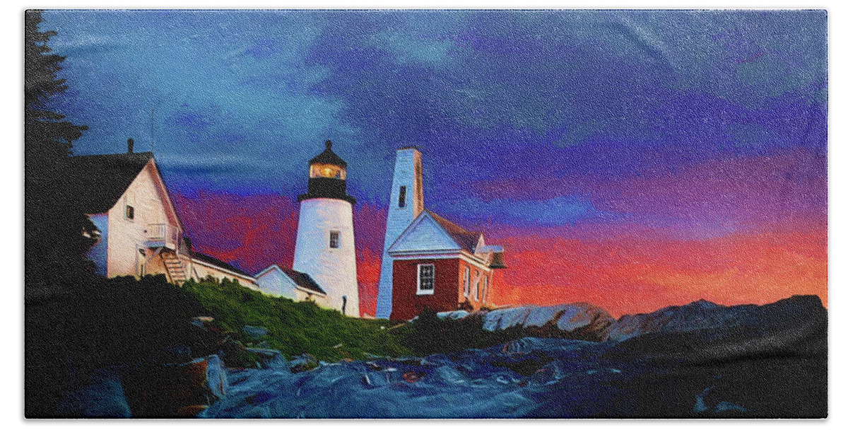Vacationland Beach Towel featuring the digital art Pemaquid Lighthouse at Dawn Artistic Panorama by David Smith
